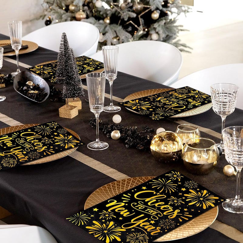 IANFEPH 100Pcs New Year's Eve Napkins - Disposable Black Gold Foil Dinner Napkins for Christmas Birthday Cocktail Party Celebrations Decor - Image 5